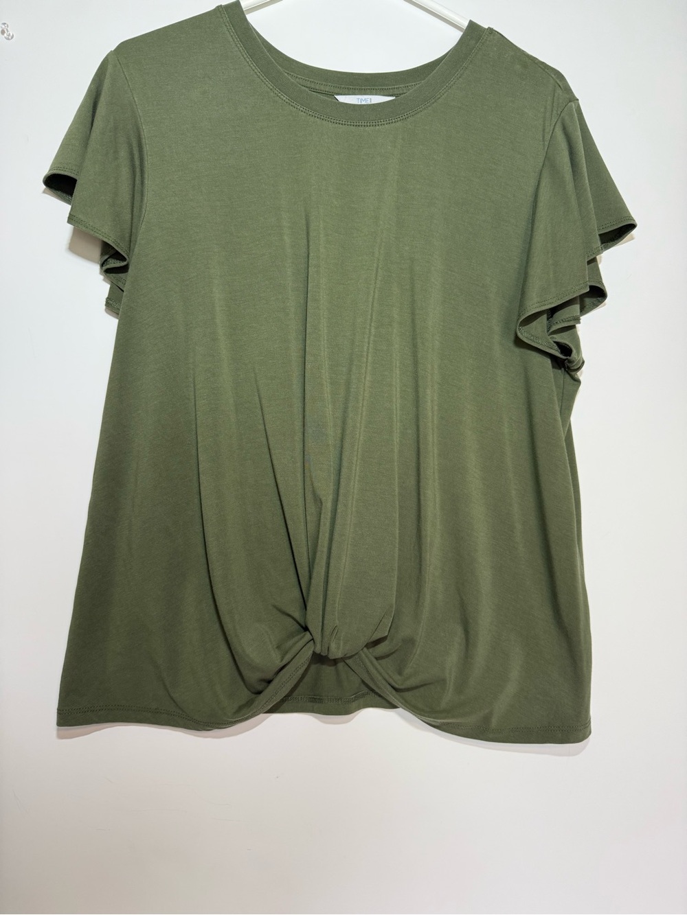 Time and Tru Olive Twist-Front Short Sleeve Top